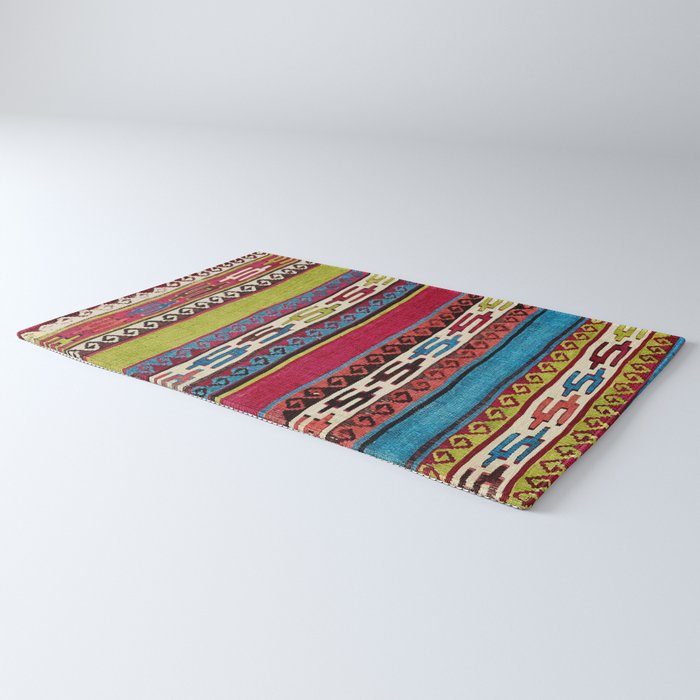 Turkish Antique Kilim Print with Horizontal Stripes  Rug Gallery Image 3