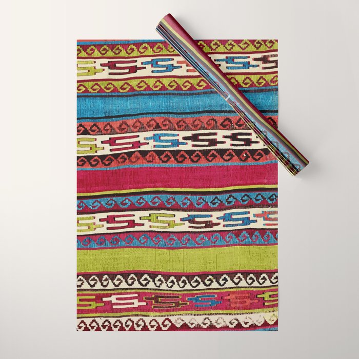 Turkish Antique Kilim Print with Horizontal Stripes  Wrapping Paper Gallery Image 1