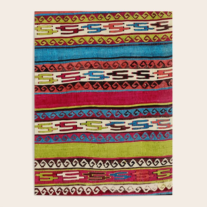 Turkish Antique Kilim Print with Horizontal Stripes  Poster Gallery Image 1