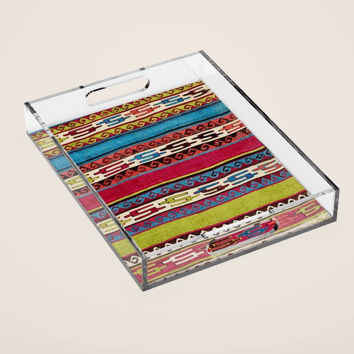 Turkish Antique Kilim Print with Horizontal Stripes  Acrylic Tray Gallery Image 1