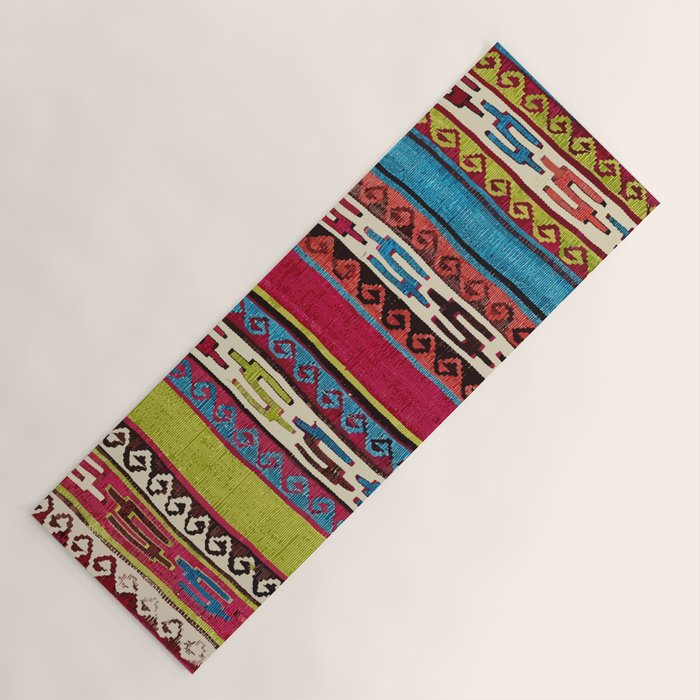 Turkish Antique Kilim Print with Horizontal Stripes  Yoga Mat Gallery Image 1