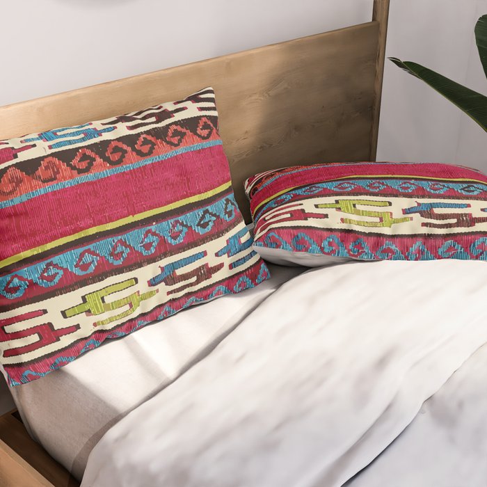 Turkish Antique Kilim Print with Horizontal Stripes  Pillow Sham Gallery Image 2