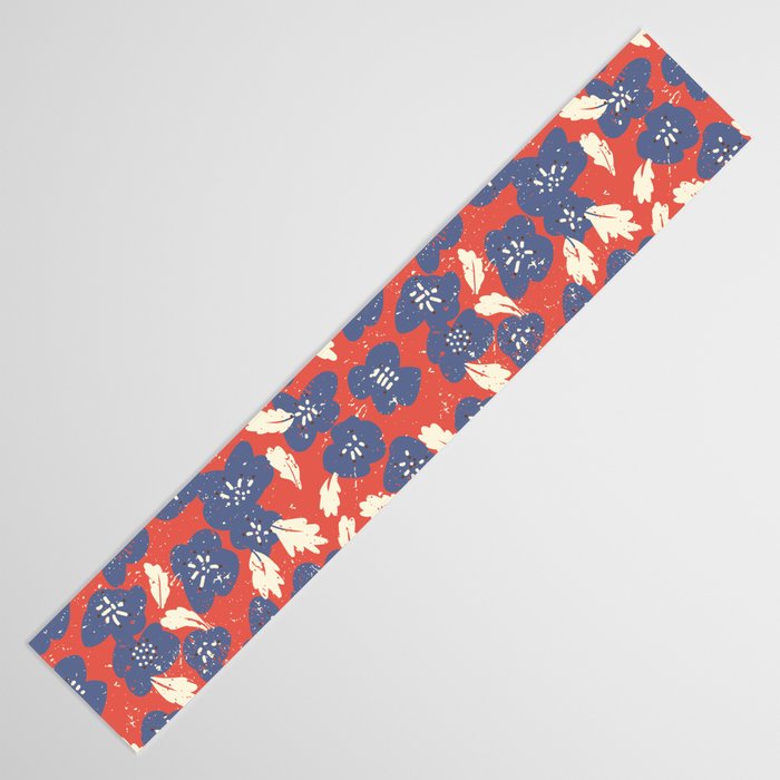 Bold flowers in my garden denim blue red Table Runner Gallery Image 3