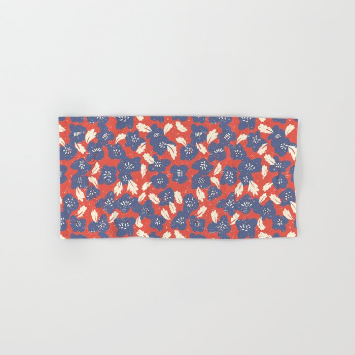 Bold flowers in my garden denim blue red Bath Towel Gallery Image 1