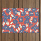 Bold flowers in my garden denim blue red Outdoor Rug Gallery Image 1