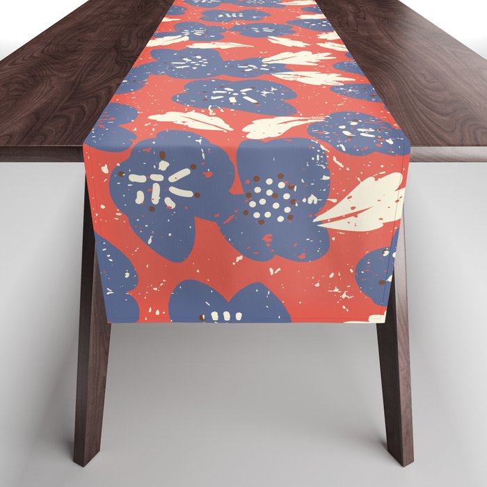 Bold flowers in my garden denim blue red Table Runner Gallery Image 1