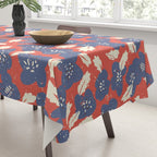 Bold flowers in my garden denim blue red Tablecloth Gallery Image 3