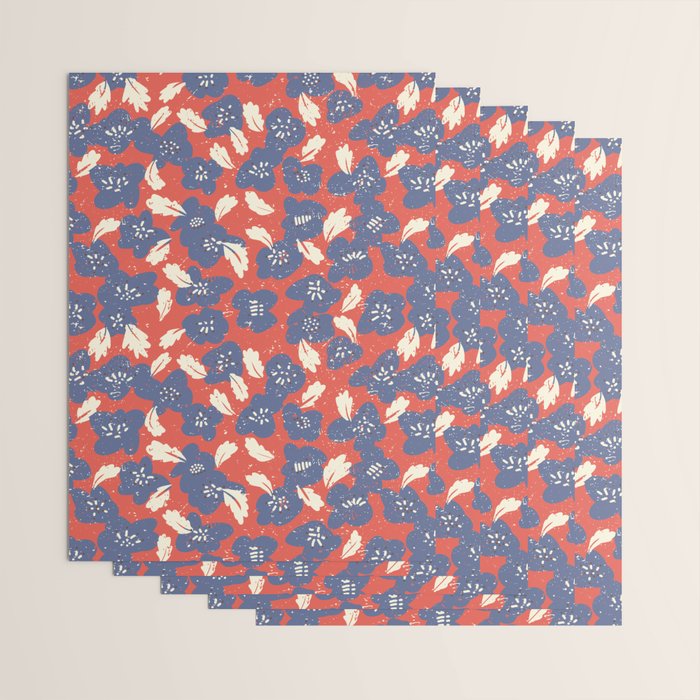 Bold flowers in my garden denim blue red Wrapping Paper Gallery Image 3