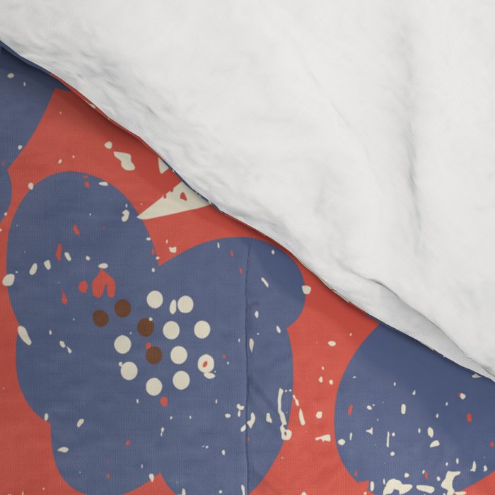 Bold flowers in my garden denim blue red Comforter Gallery Image 4