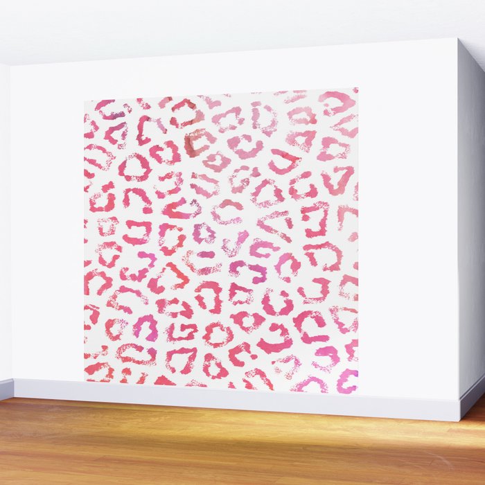 Modern white pink  watercolor animal print Wall Mural Gallery Image 2