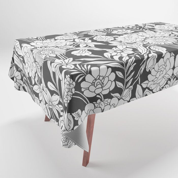 Vintage bohemian black white roses country floral Tablecloth Gallery Image 1