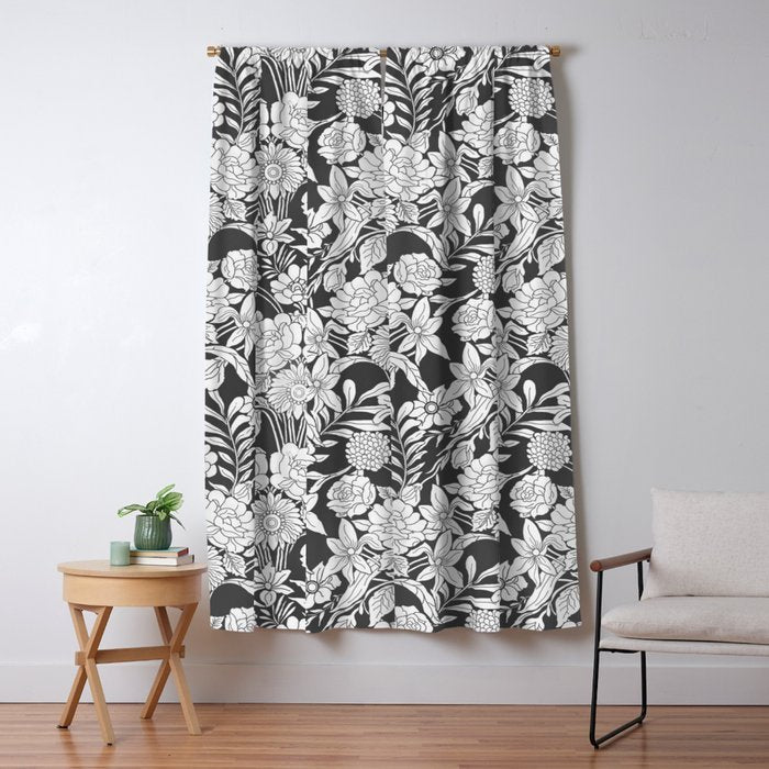 Vintage bohemian black white roses country floral Window Curtain Gallery Image 1