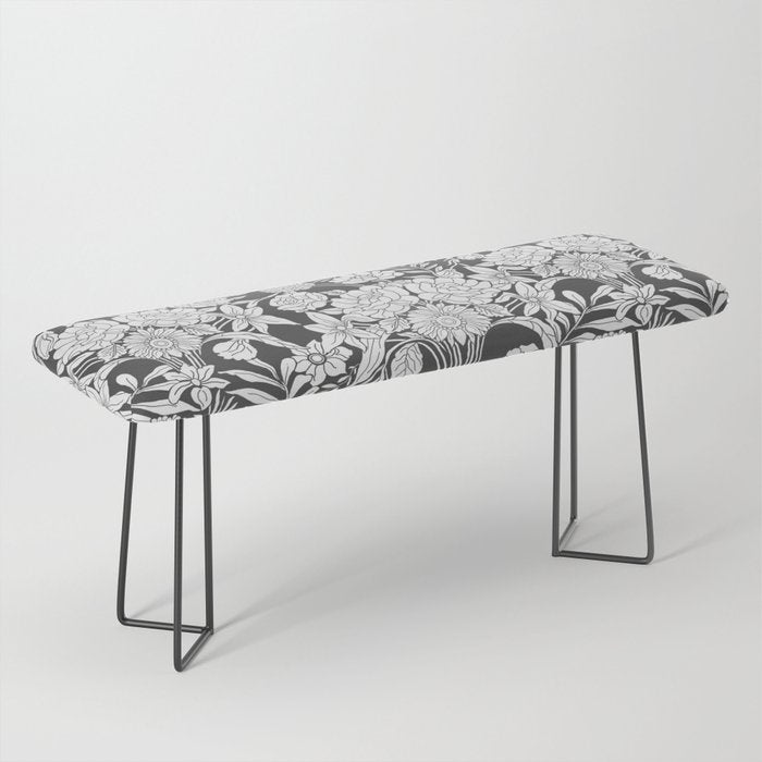 Vintage bohemian black white roses country floral Bench Gallery Image 1