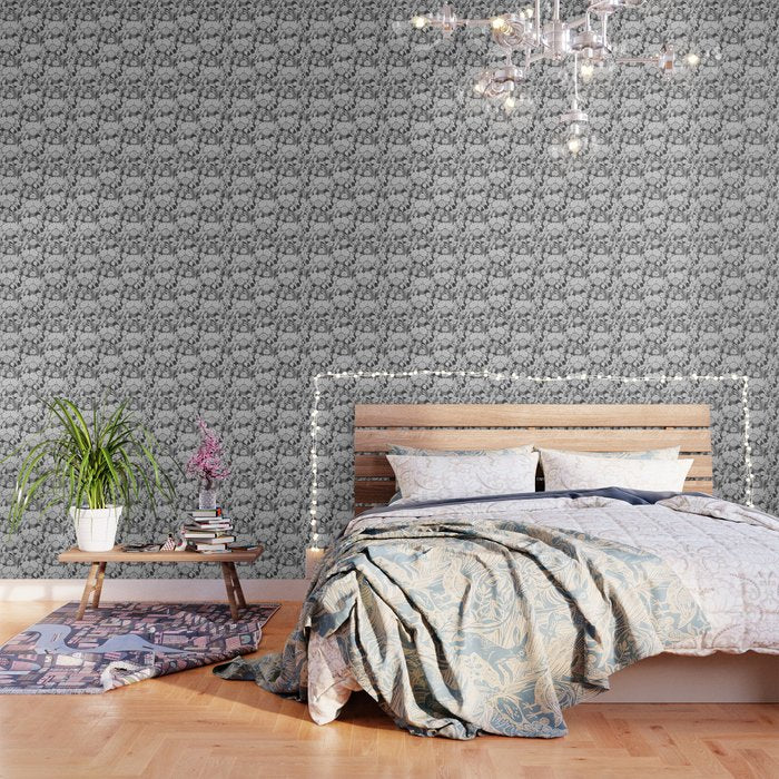 Vintage bohemian black white roses country floral Wallpaper Gallery Image 3