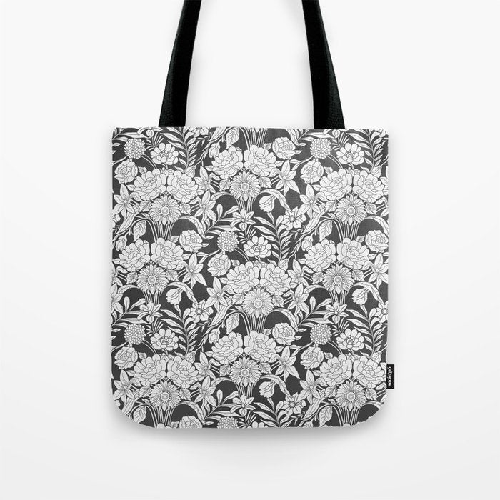 Vintage bohemian black white roses country floral Tote Bag Gallery Image 1