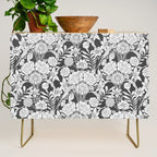 Vintage bohemian black white roses country floral Credenza Gallery Image 1