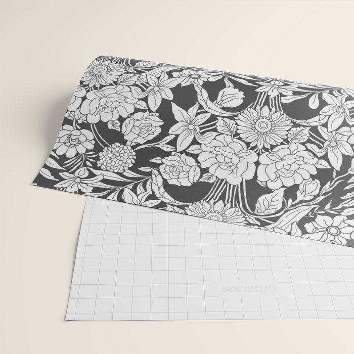 Vintage bohemian black white roses country floral Wrapping Paper Gallery Image 2
