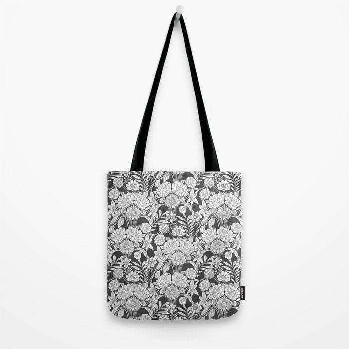 Vintage bohemian black white roses country floral Tote Bag Gallery Image 2