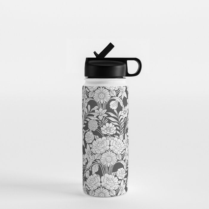 Vintage bohemian black white roses country floral Water Bottle Gallery Image 1