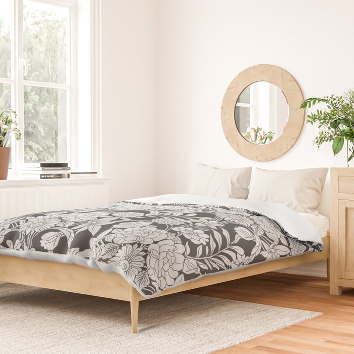 Vintage bohemian black white roses country floral Duvet Cover Gallery Image 2