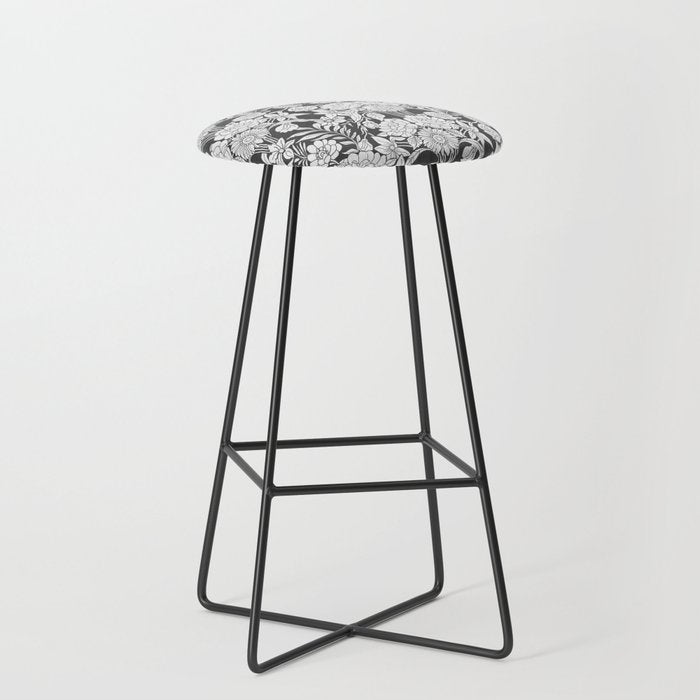 Vintage bohemian black white roses country floral Stool Gallery Image 1