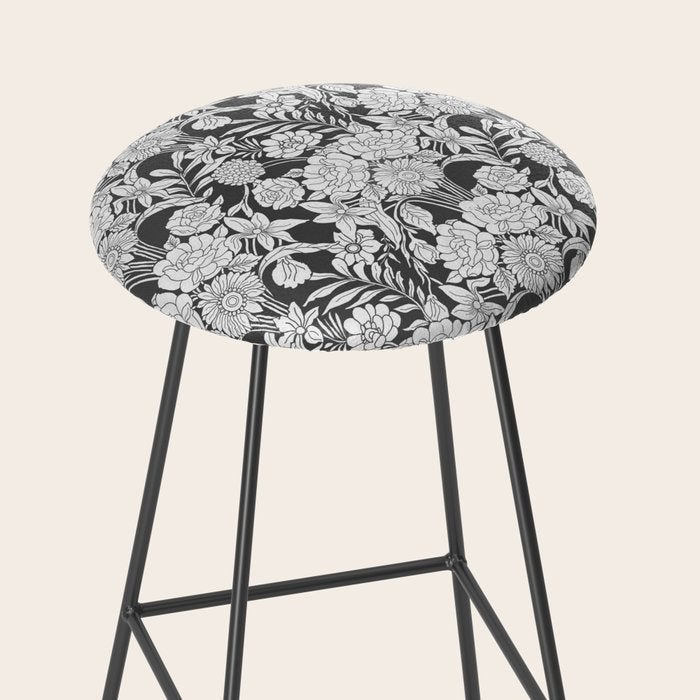 Vintage bohemian black white roses country floral Stool Gallery Image 2