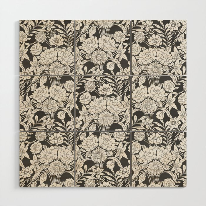 Vintage bohemian black white roses country floral Wood Wall Art Gallery Image 1