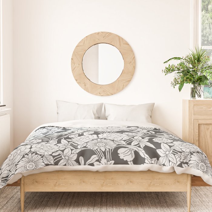 Vintage bohemian black white roses country floral Duvet Cover Gallery Image 3