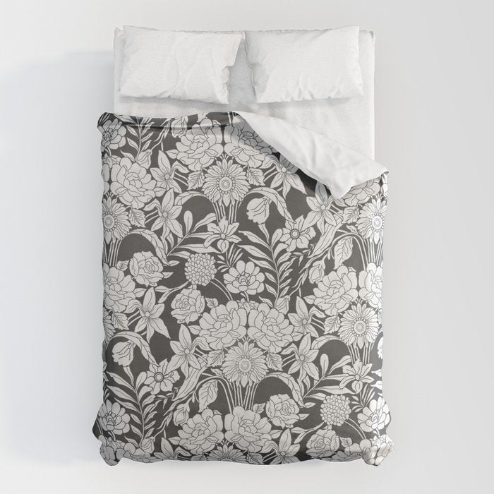Vintage bohemian black white roses country floral Duvet Cover Gallery Image 6