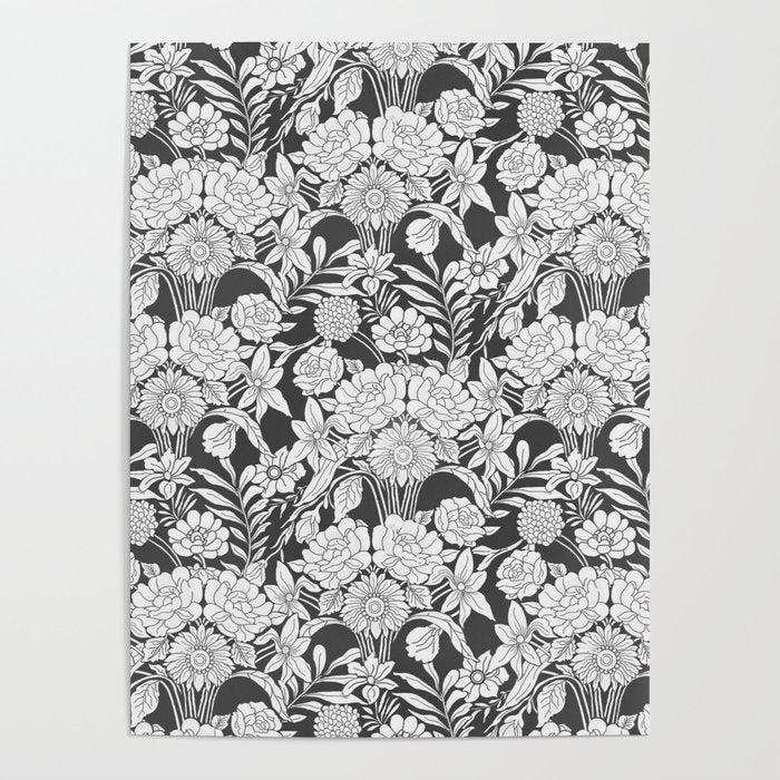 Vintage bohemian black white roses country floral Poster Gallery Image 4