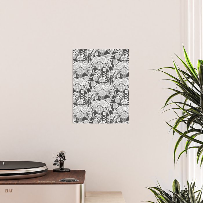 Vintage bohemian black white roses country floral Poster Gallery Image 2