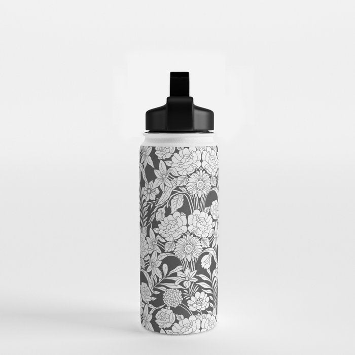 Vintage bohemian black white roses country floral Water Bottle Gallery Image 2