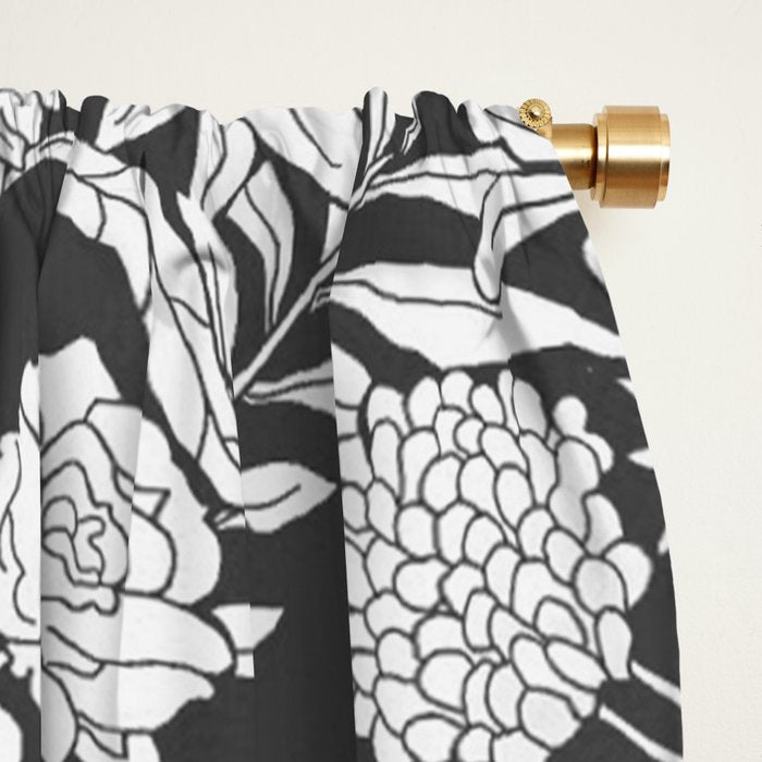 Vintage bohemian black white roses country floral Window Curtain Gallery Image 2