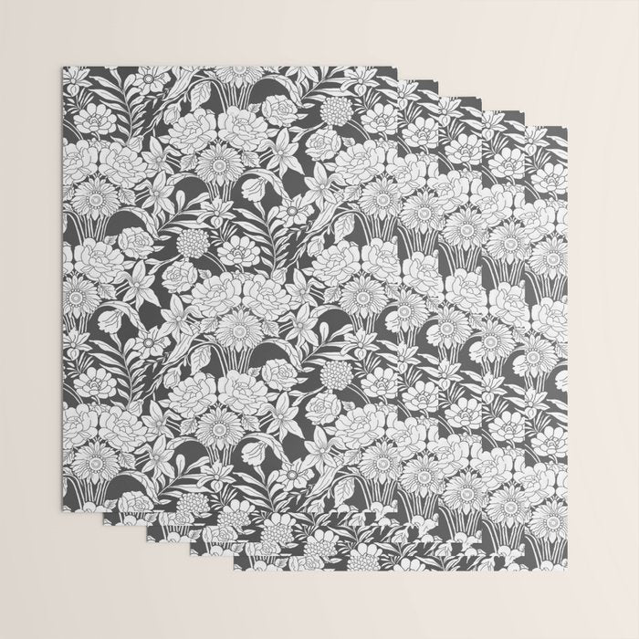 Vintage bohemian black white roses country floral Wrapping Paper Gallery Image 3