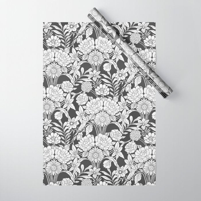 Vintage bohemian black white roses country floral Wrapping Paper Gallery Image 1