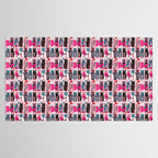 Feline Christmas vibes // pastel pink background green fuchsia pink white and black kittens Tablecloth Gallery Image 2