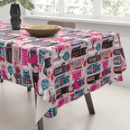 Feline Christmas vibes // pastel pink background green fuchsia pink white and black kittens Tablecloth Gallery Image 3