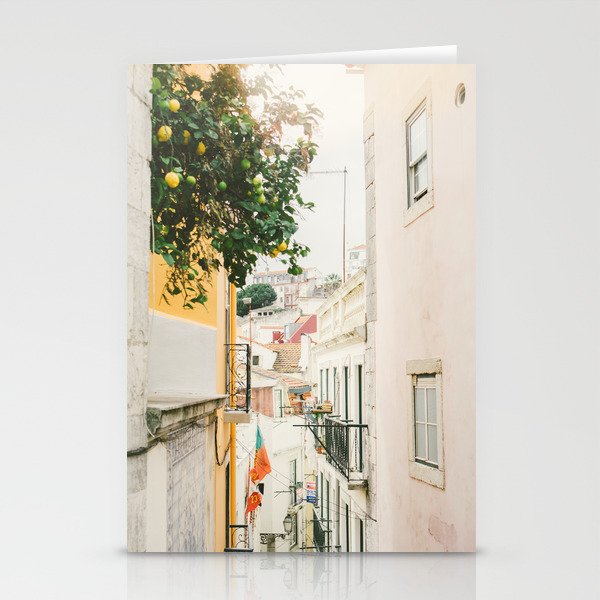 Lemon Tree in Alley of Old Town of Lisbon - Portugal Travel Photography Stationery Card Gallery Image 1