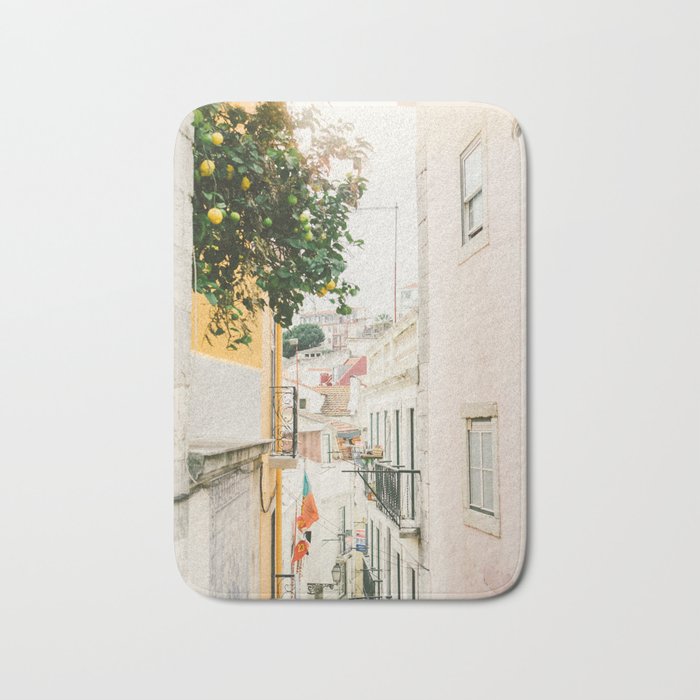 Lemon Tree in Alley of Old Town of Lisbon - Portugal Travel Photography Bath Mat Gallery Image 1