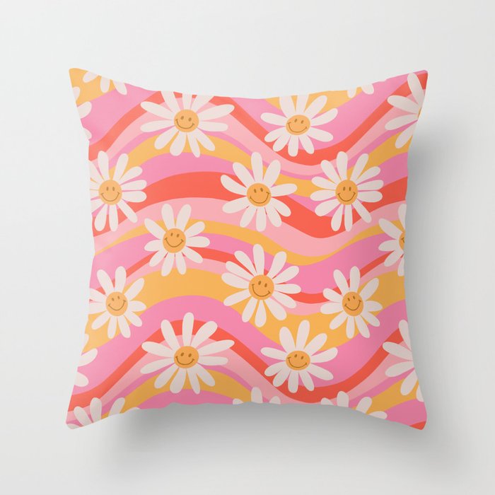 Wavy Daisies Throw Pillow Gallery Image 1