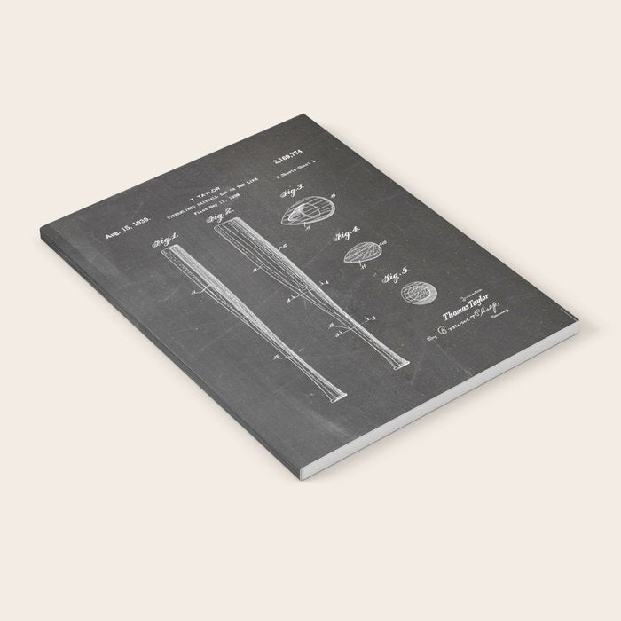 Baseball Bat Patent - Baseball Art - Black Chalkboard Notebook Gallery Image 1