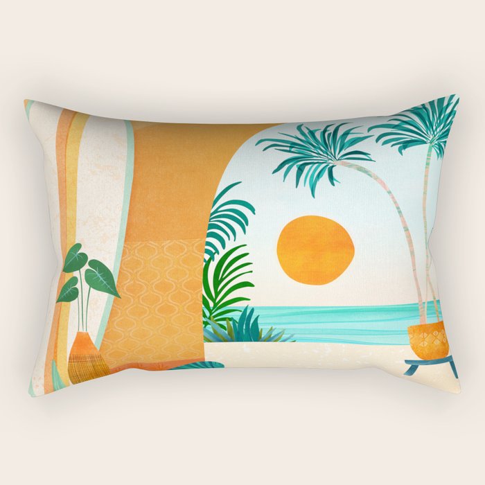 Seaside Surf Retreat Tropical Landscape / Villa Series Rectangular Pillow Gallery Image 1