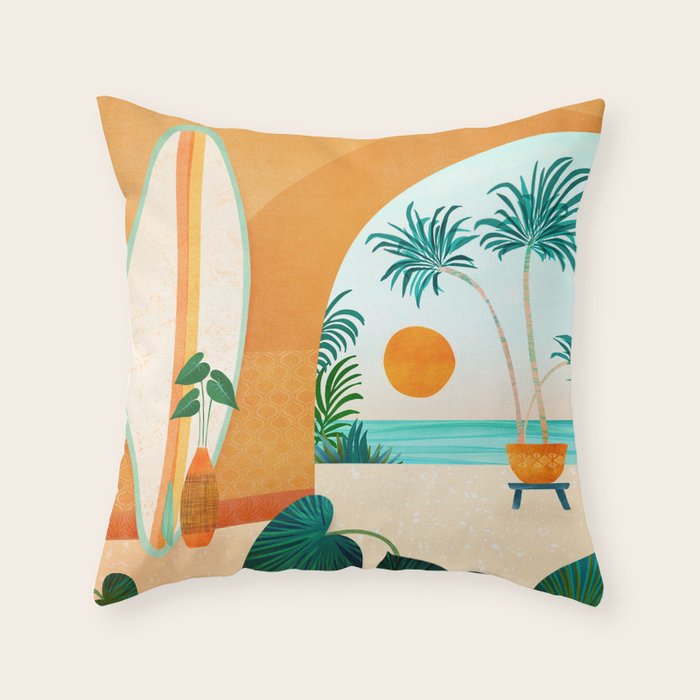 Seaside Surf Retreat Tropical Landscape / Villa Series Throw Pillow Gallery Image 6
