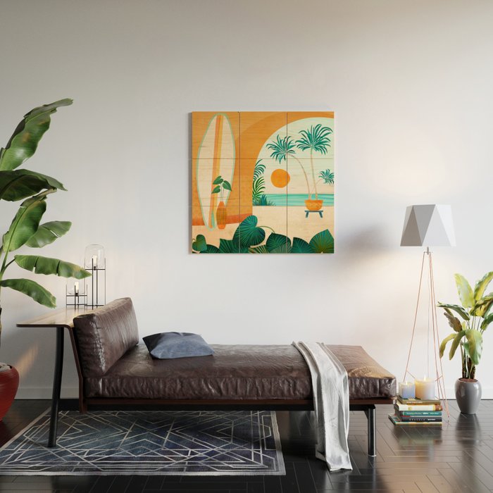 Seaside Surf Retreat Tropical Landscape / Villa Series Wood Wall Art Gallery Image 2