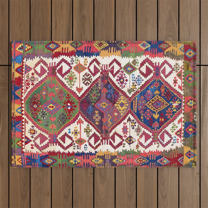 Adana Kilim South East Anatolia Antique Tribal Rug Print Outdoor Rug Gallery Image 1