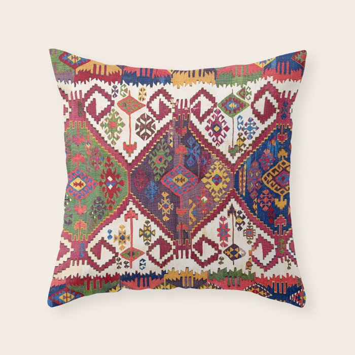 Adana Kilim South East Anatolia Antique Tribal Rug Print Throw Pillow Gallery Image 6