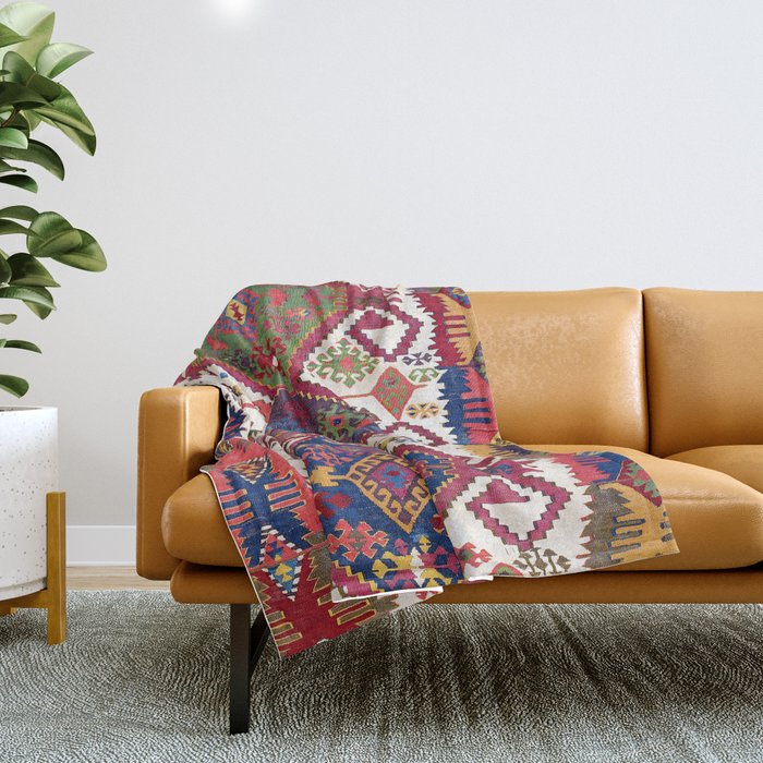Adana Kilim South East Anatolia Antique Tribal Rug Print Throw Blanket Gallery Image 1