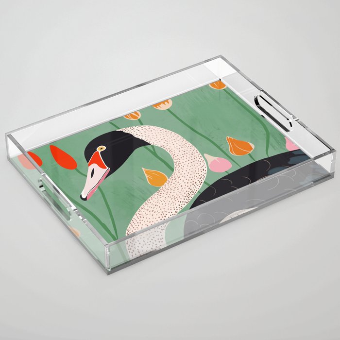 Swan in Flowers Acrylic Tray Gallery Image 1