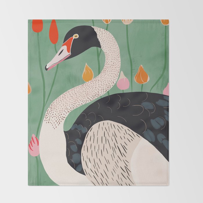 Swan in Flowers Throw Blanket Gallery Image 2