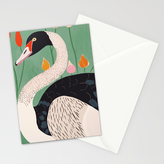 Swan in Flowers Stationery Card Gallery Image 2